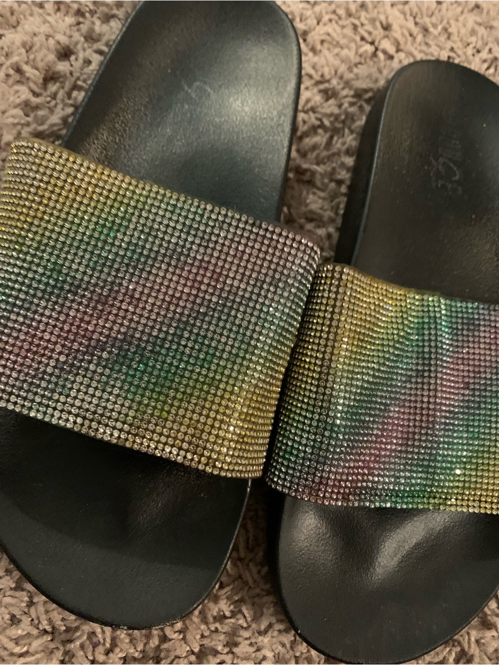 Glitter Rainbow Embelished Sandals Black Size 9 - Picture 4 of 9